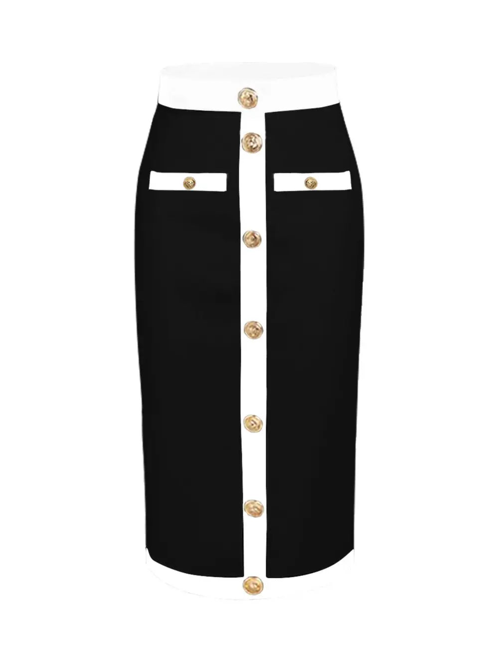 est Women Button Patchwork White Black Bodycon Bandage Skirt 2023 Designer High Waist Party Club Pencil Skirt 60cm
