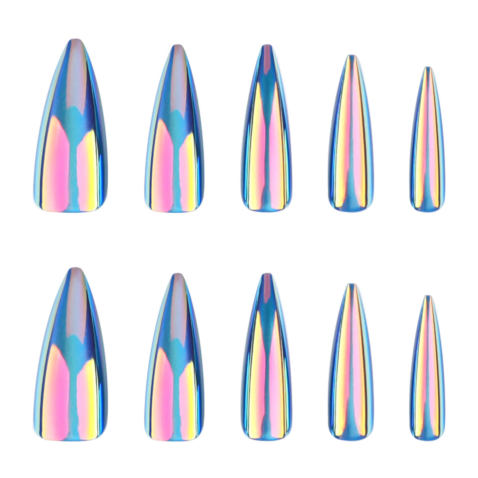 24pcs Blue Cat Eye Fake Nails Wearable Long Stiletto False Nails Simple Press on Nail Art Fashionable Full Cover Manicure Tips.
