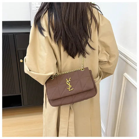 2025 New Women's Chain Strap Crossbody Bag Autumn Winter Vintage Shoulder Purse Chic Aesthetic Soft PU Leather Casual