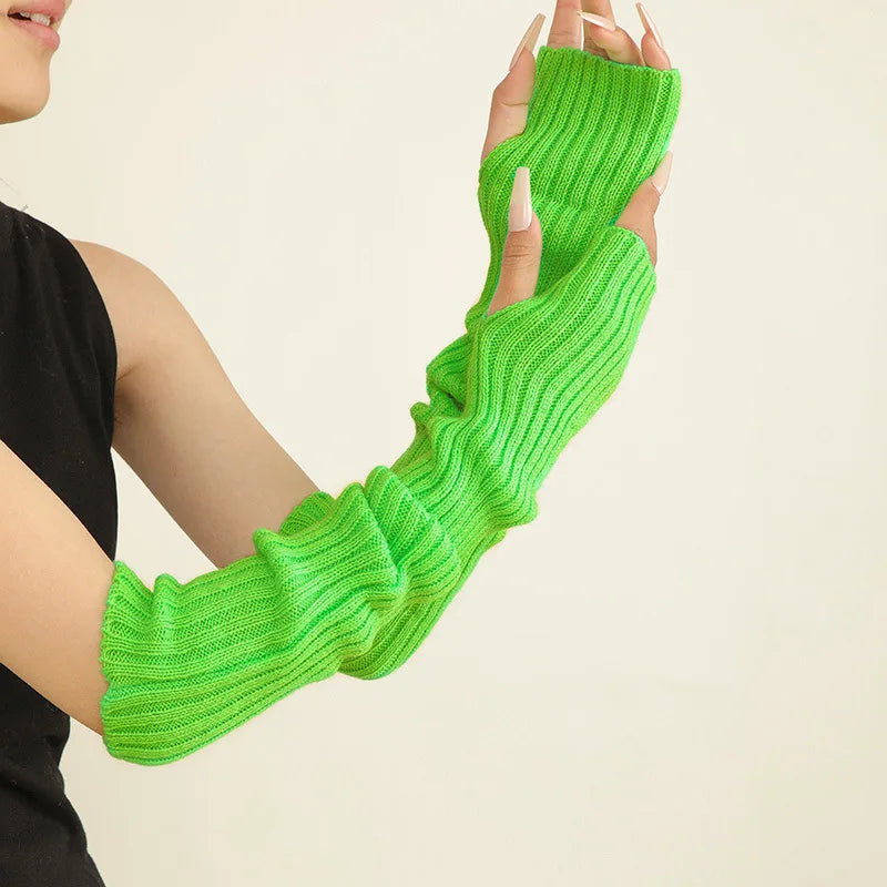 Elegant Half Finger Long Gloves For Women Trend Autumn Winter Thicken Arm Sleeves Knitted Warm Ladies Sleeves 4