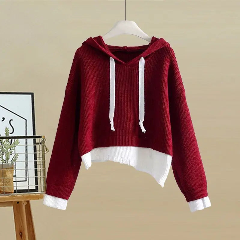 Autumn Winter Lucky Red Sweater Flare Pants 1 or Two Piece Set Korean 2023 New Lady Loose Knit Pullovers Black Trousers Outfits Only Sweater A