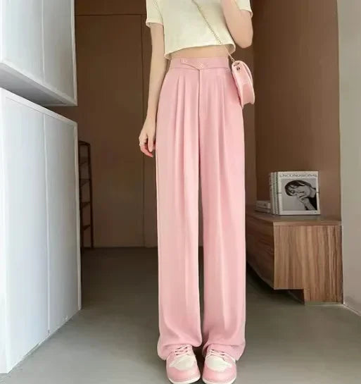 New UZZDSS Loose Flowing Pleated Trousers Pink