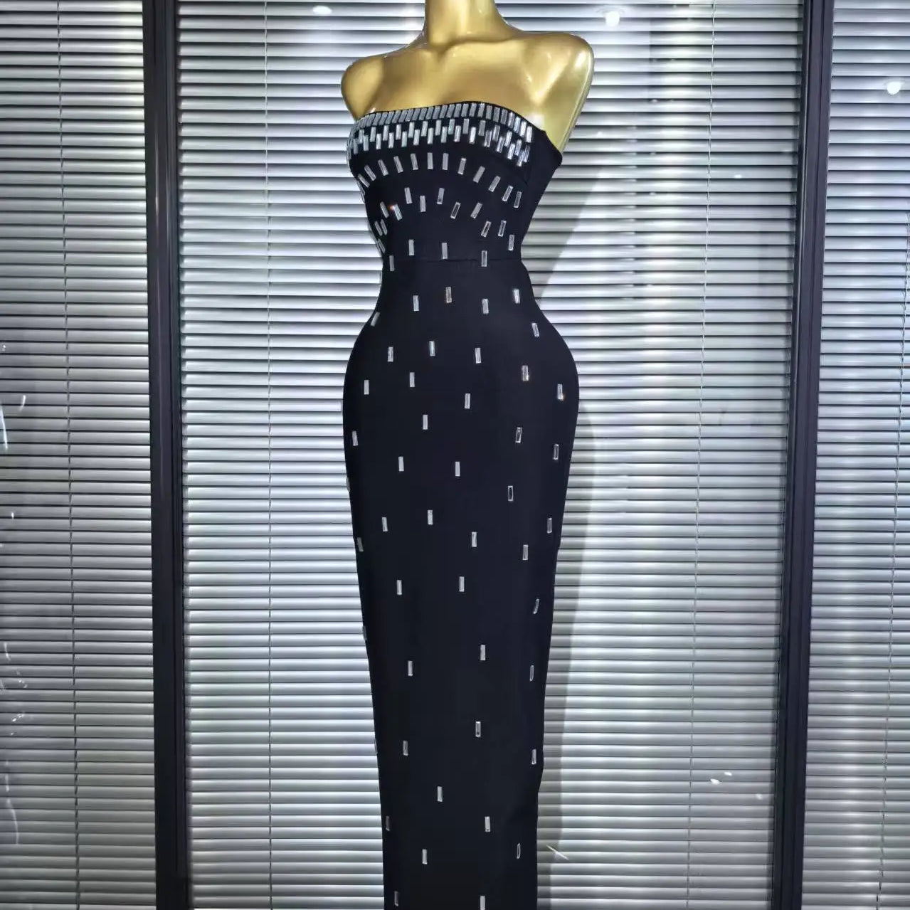 Women Sexy Strapless Shinning Crystal Bodycon Long Bandage Dress Elegant Evening Party Cockail Vacation Outfit
