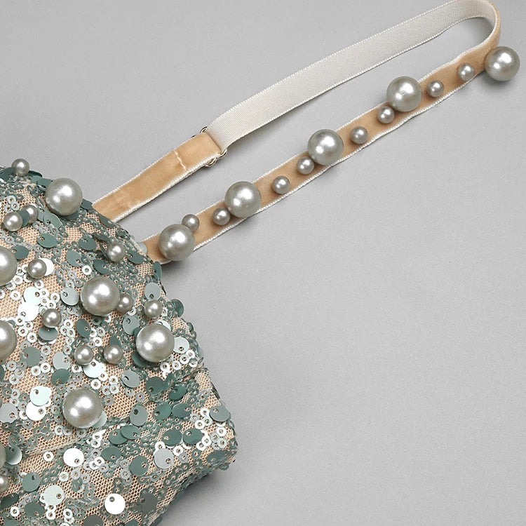 VC Luxury Women'S Elegant Dress For Special Occasions Sleeveless Maxi Gown With Pearl Sequins Female Clothing