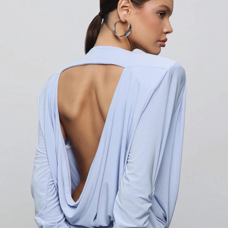 Backless Long Sleeve Sexy Bodysuits For Women Tops Fashion Solid O Neck Ruched Bodysuit Female Spring Elegant Bodysuit