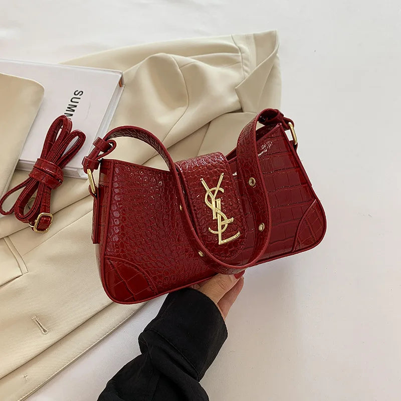 French Style Croc-Embossed Handbag 2025 New Luxury Underarm Purse, Elegant Top Handle & Crossbody Bag for Women