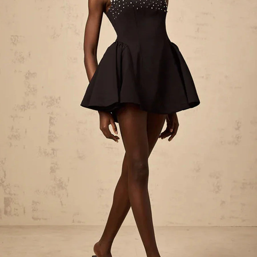 Solid Slimming Fashion Dresses for Women Square Neck Sleeveless Patchwork Diamonds Tunic Dress Female Clothing New