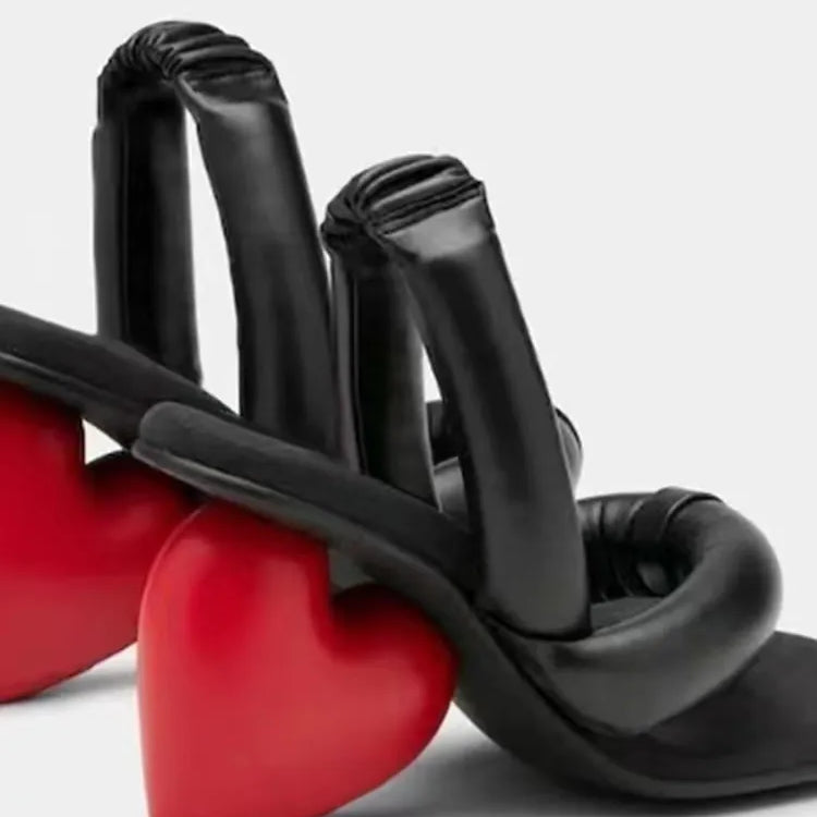 Red Heart Heels Women Sandals Abnormal Sweetheart Shoes Romance Lady Sandalias Soft Leather Fashion Zapatos Mujer
