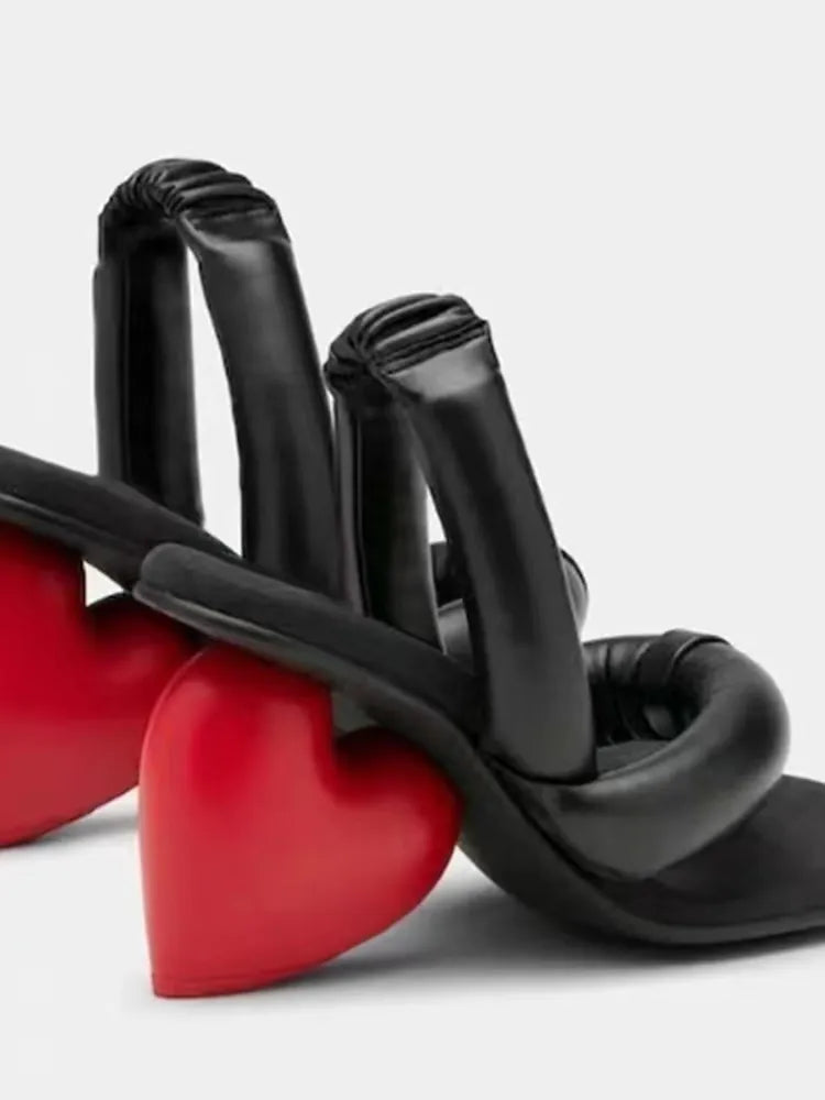 Red Heart Heels Women Sandals Abnormal Sweetheart Shoes Romance Lady Sandalias Soft Leather Fashion Zapatos Mujer