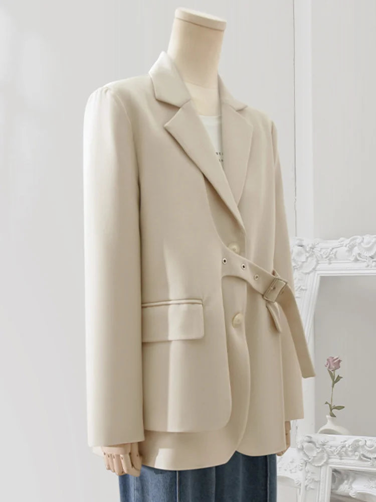 LANMREM Designer Spliced Blazer Coat For Women Single Breasted Long Sleeves Irregular Coats Female Clothing 2023 Autumn 32D163