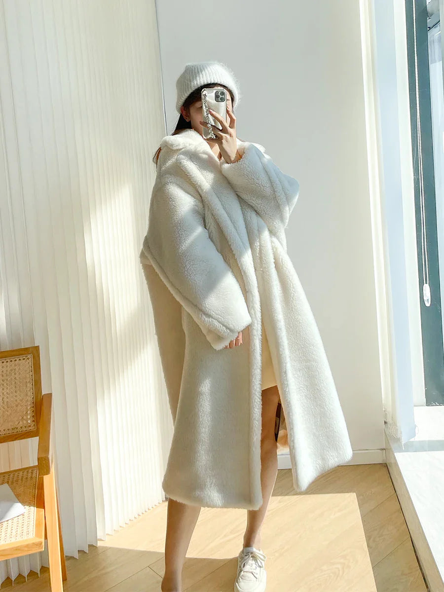 Teddy teddy bear coat women's autumn and winter fur grain camel wool coat alpaca wool med-long woolcoat