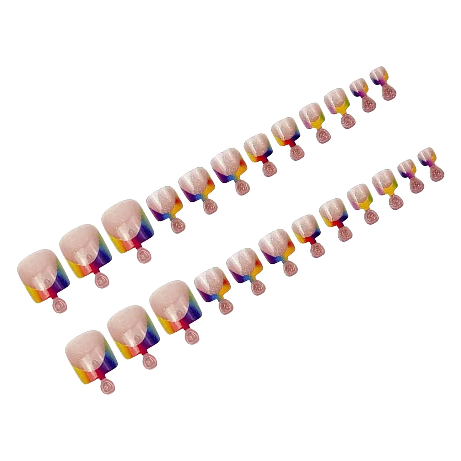 24Pcs Nude Color Fake Toenails Summer Colorful French Tip Press On Toe Nails Glossy Sequins Designs Full Cover False Nails