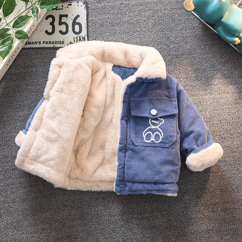 Autumn Winter Kids Thicken Plush Jackets Coat Cotton Padded Clothes Infant Warm Corduroy Outerwear Toddler Thick Clothes