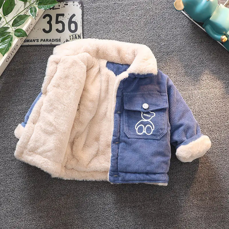 Herfst winter kinderen dikker pluche jassen jas katoenen gevotte kleding baby warme corduroy bovenkleding peuter dikke kleren