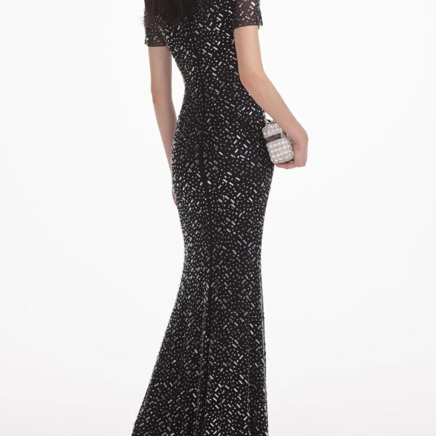 TWOTWINSTYLE Solid Slimming Spliced Stick Drill Dresses for Women Round Neck Short Sleeves Temperament Dress Female Clothing New