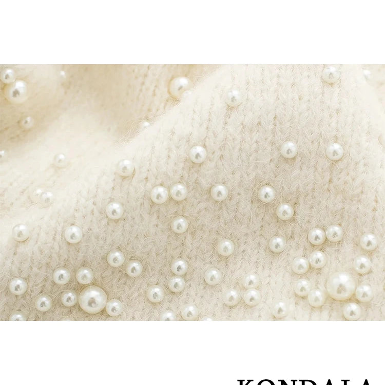 Vintage Knitted Pearl Women Suits Long Sleeve O Neck Thick Sweater+High Waist Knit Skirts Fashion Elegant Women Set