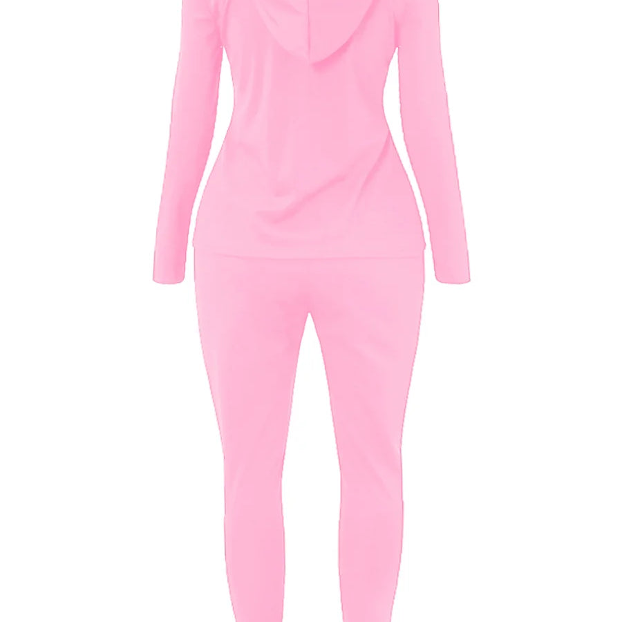 LW Plus Size Autumn Womens Kangaroo Long Sleeve Casual Tracksuit Set  Hooded Collar Pocket Design Two Piece Pants Set Outifits