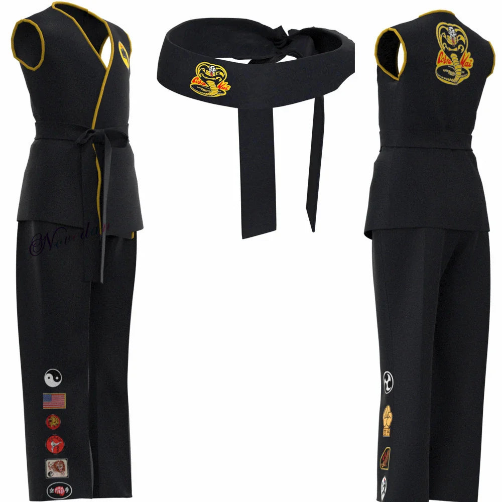Karate Kids KOF Cobra Kai Cosplay Costume Kid Aldult Black White Kimono Uniform Headband Anime Halloween Party Suit Tracksuit
