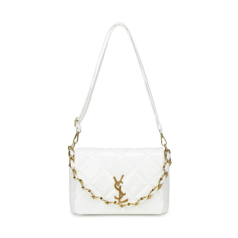 Quilted Bag with Letter Print 2025 - Vintage Chain Strap Crossbody Bag, Elegant Small Square Shoulder Purse for Women