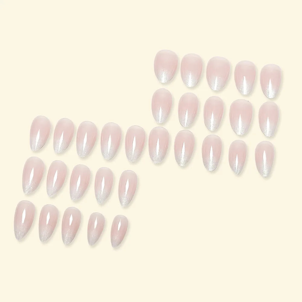 24pcs Cat's Eye Pink Almond French Style Press on Nails Pink 3D Printing Fake Nails Full Cover Wearable False Nails
