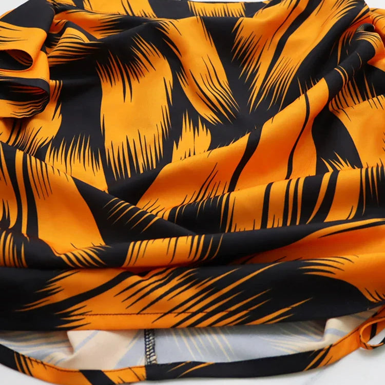 Elegant Striped Printed Ruffles Side Mini Skirts and Long Sleeve Shirt Tops Women Two 2 Piece Sets Birthday Festivals Outfits