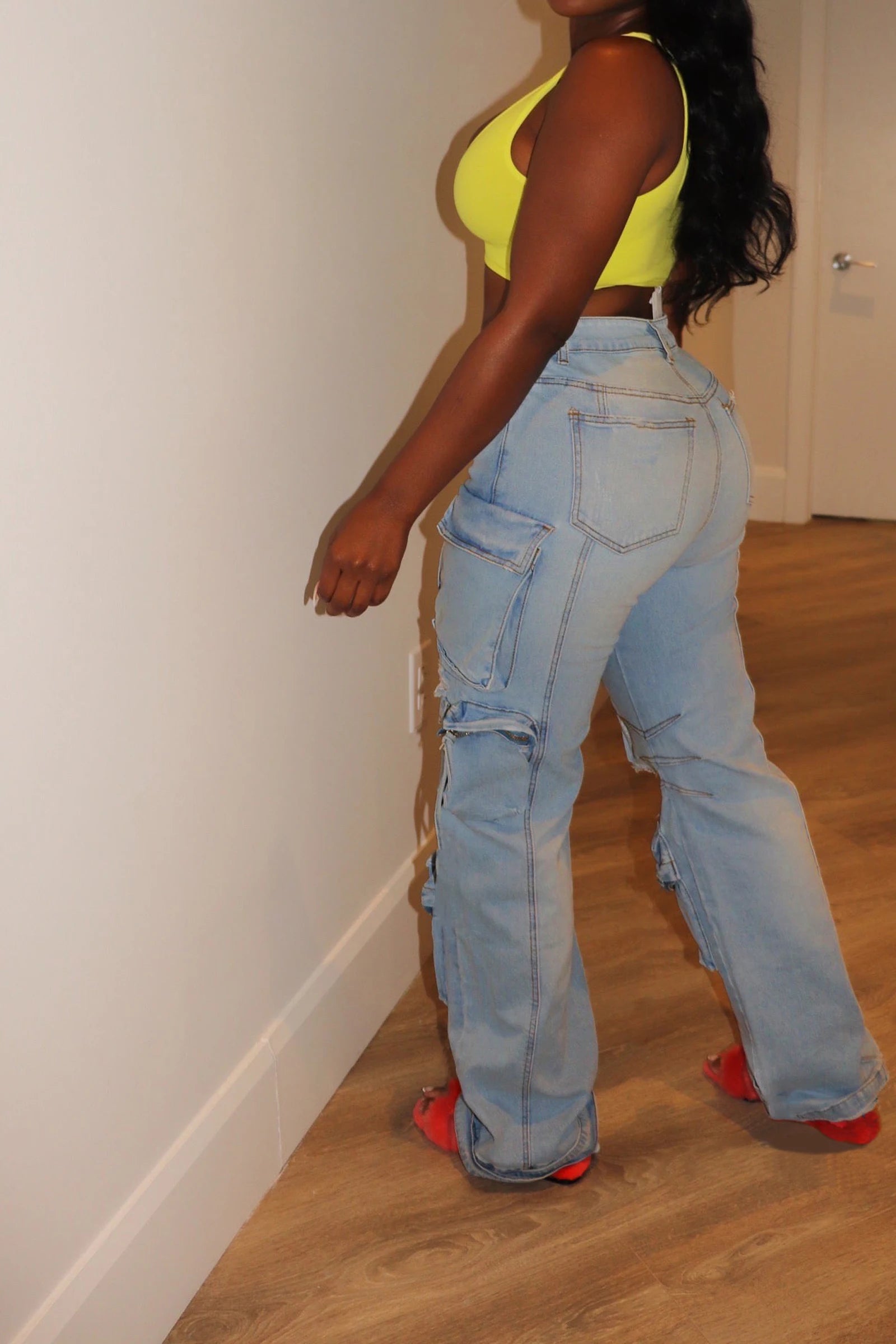 Autumn and winter plus size women's Y2K style cargo multi-pocket loose straight-leg ripped casual mopping jeans