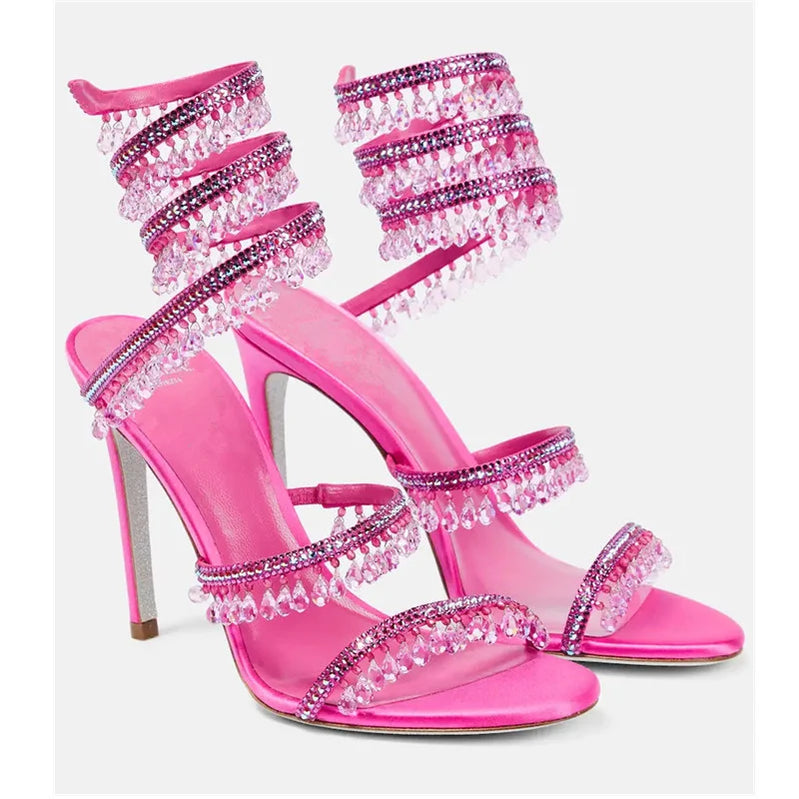 Crystal Wrap Sandals Women Summer Wedding Shoes High Heel Party Shoes Ankle Strappy Sandals Designer Stiletto Heel Shoes