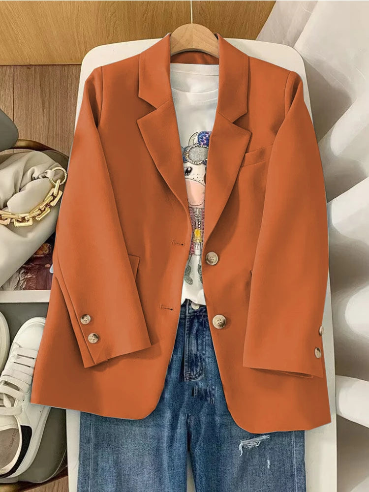 Spring Blazer Women Casual Loose Coat Long Sleeved Top Elegant Jackets Outwear for Office Lady Women Official Clothing Orange