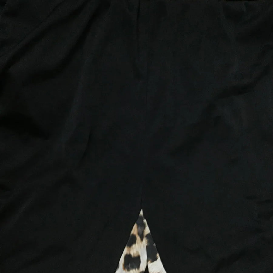 LW Plus Size Leopard Print Tracksuit Set Women Patchwork Zipper Design Mandarin Collar Long Sleeve Two Piece Pants Matching Set