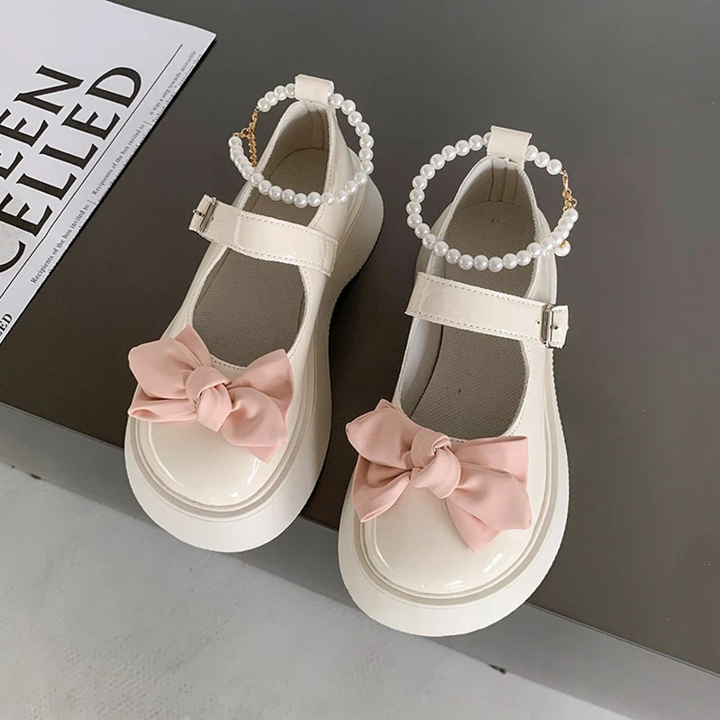 Autumn Girl Elegant Single Shoes Ribbon Bow Sweet Children Princess Shoes Fairy Kids Leather Shoe School Black Mary Janes