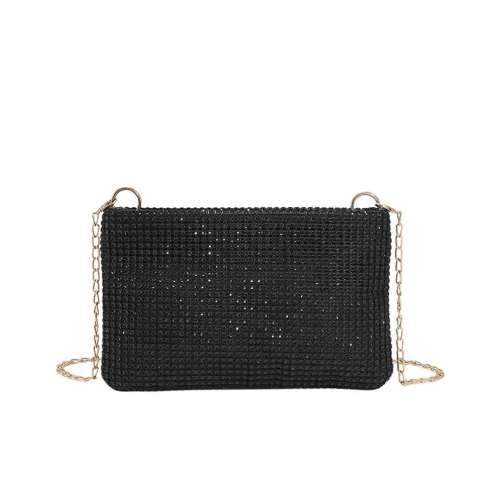 1Pc Elegant Women Rhinestones Evening Clutch Handbags Fashion Shiny Dinner Party Wedding Purses Shoulder Underarm Bag for Women Black-22x14x3cm