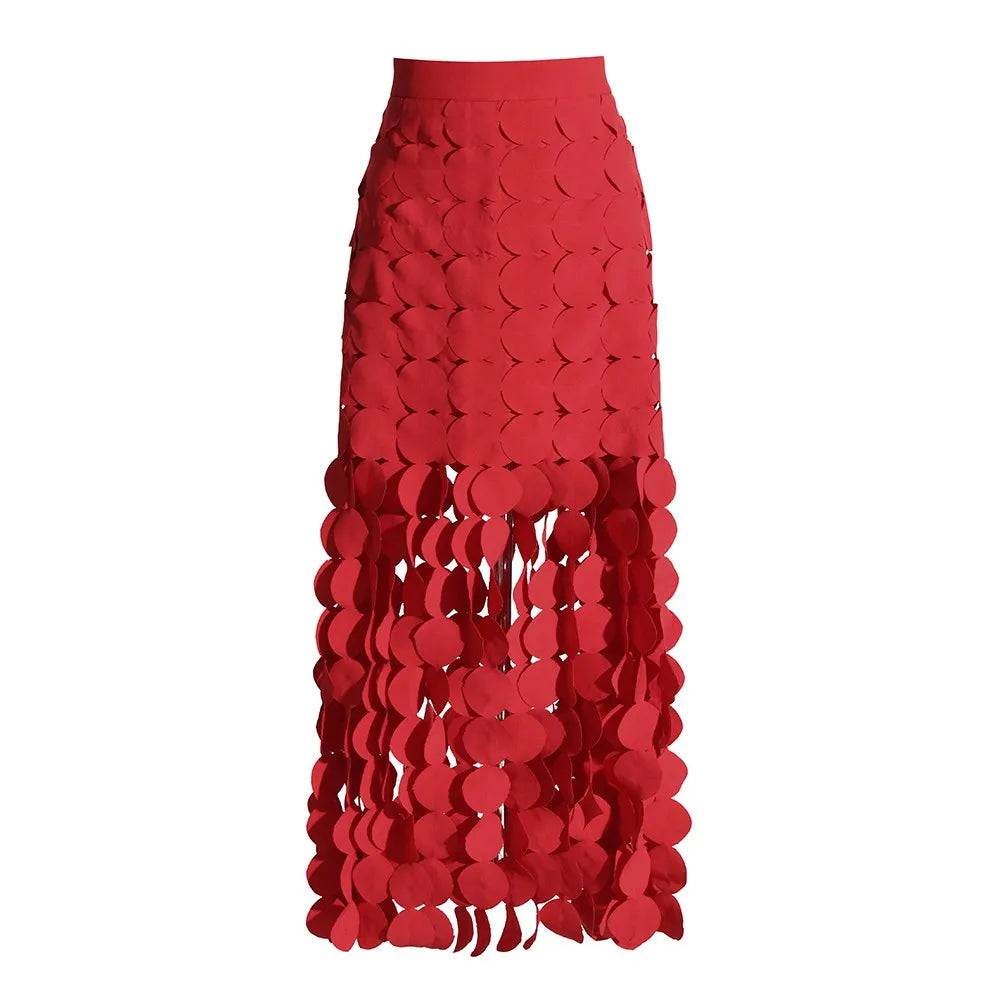 TWOTWINSTYLE Solid Minimalist Skirts For Women High Waist Patchwork Dot A Line Skirt  Elegant Temperament Skirt Female Fashion