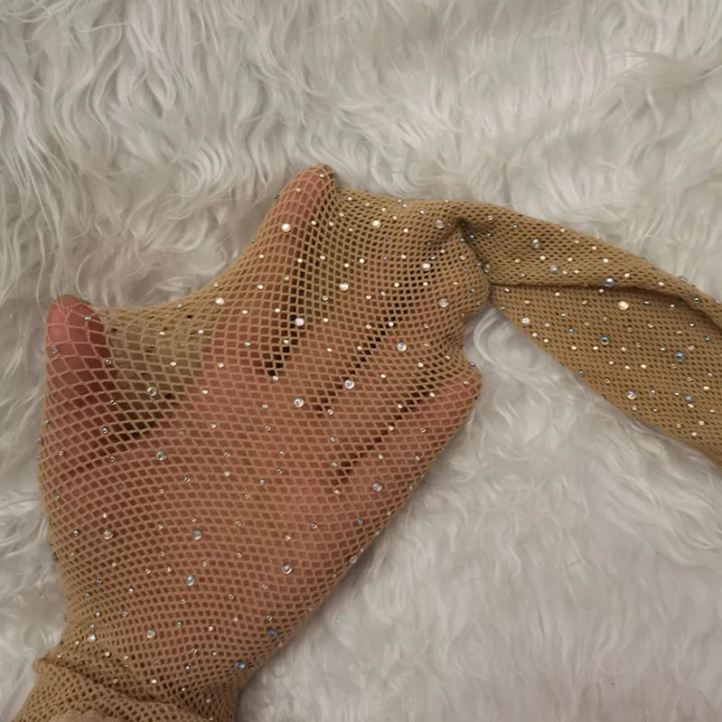 Summer Fishnet Diamond Pantyhose Women Sexy Fashion Shiny Net Tights Female Slim Rhinestone Mesh Nylon Stockings Tights Skin One Size