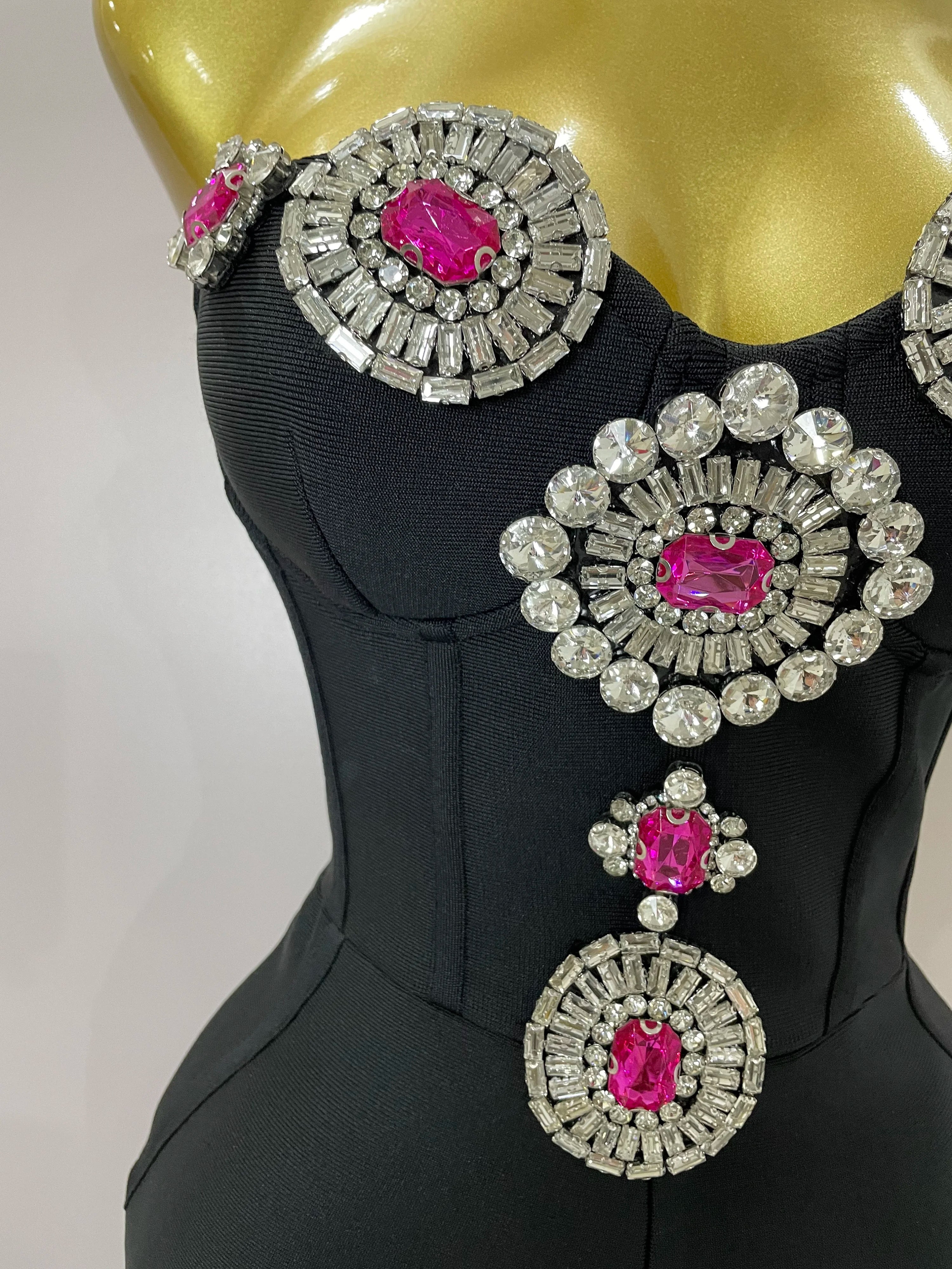 Luxury Sexy Strapless Backless Crystal Diamonds Black Bodycon Bandage Jumpsuit 2025 Women Celebrity Designer High Street Rompers