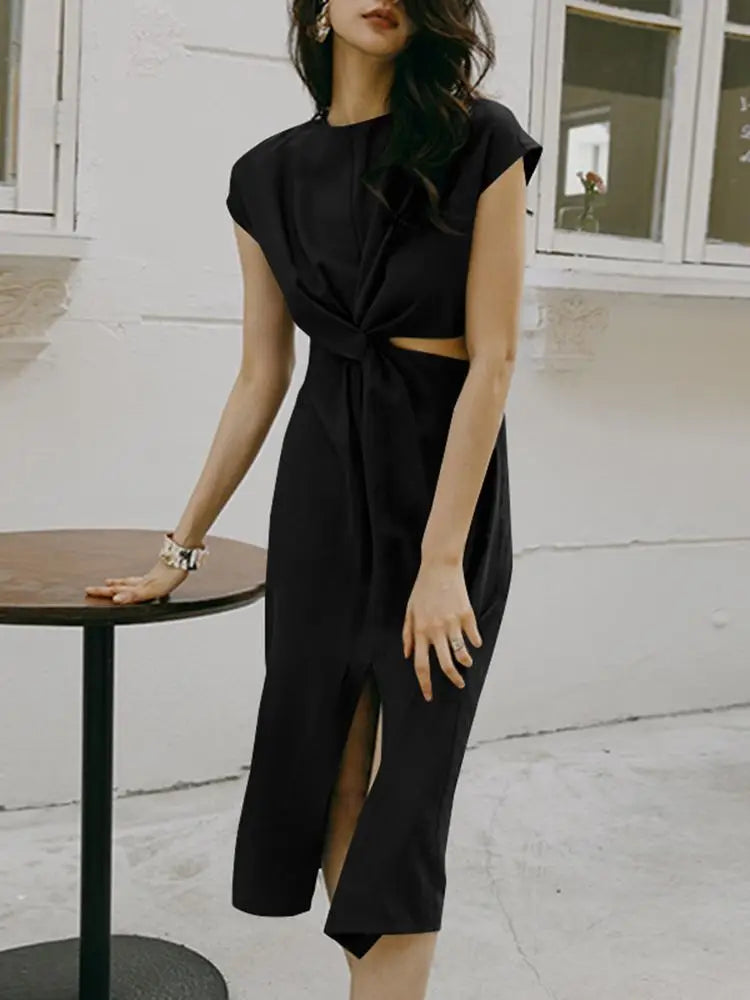 Summer O Neck Sleeveless Zipper Sundress ZANZEA Women Elegant Solid Dress Casual Sexy Split Midi Vestidos Work OL Robe Sarafans black