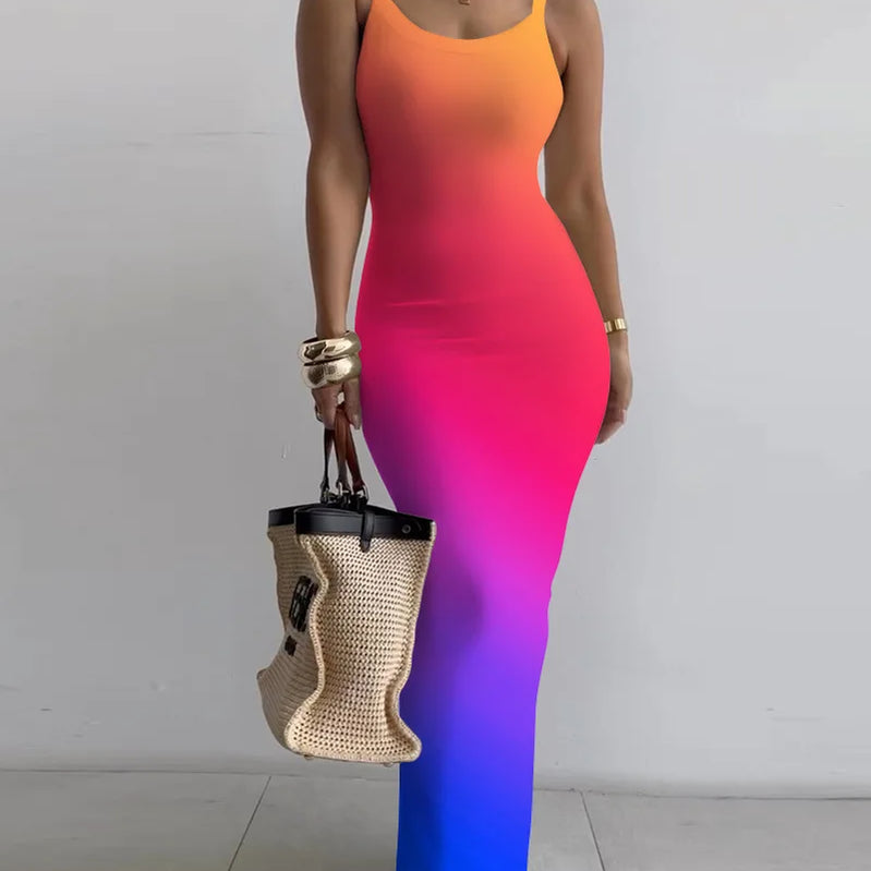 CM.YAYA Summer Women Sleeveless Strap O-neck Sexy 2024 Summer Long Evening Dress Knit Ribbon Night Club Party Maxi Dresses as picture 27