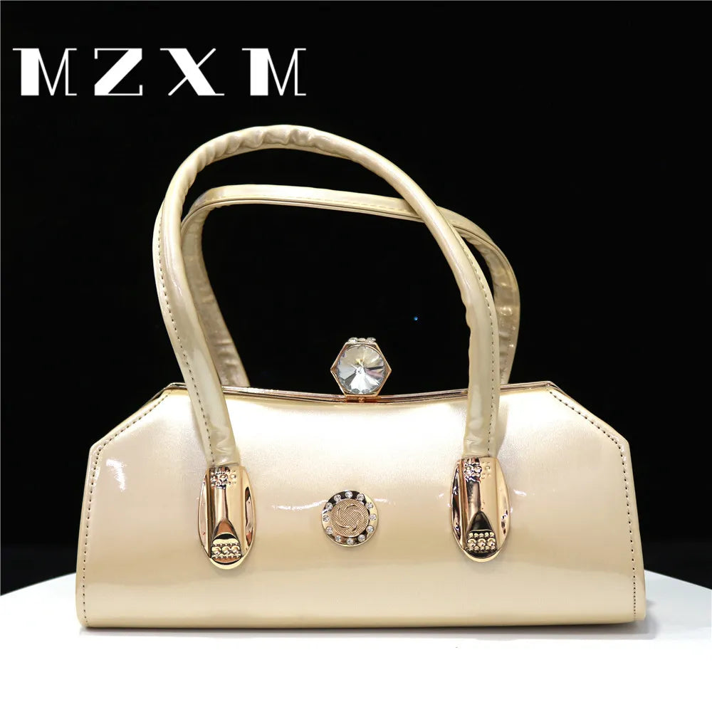 Rose Red Color Metal Rhinestones Fashion Elegant Large Capacity Evening Bag Diamond Luxury Women's Party Wallet Handbag Khaki 27.5x12x15cm