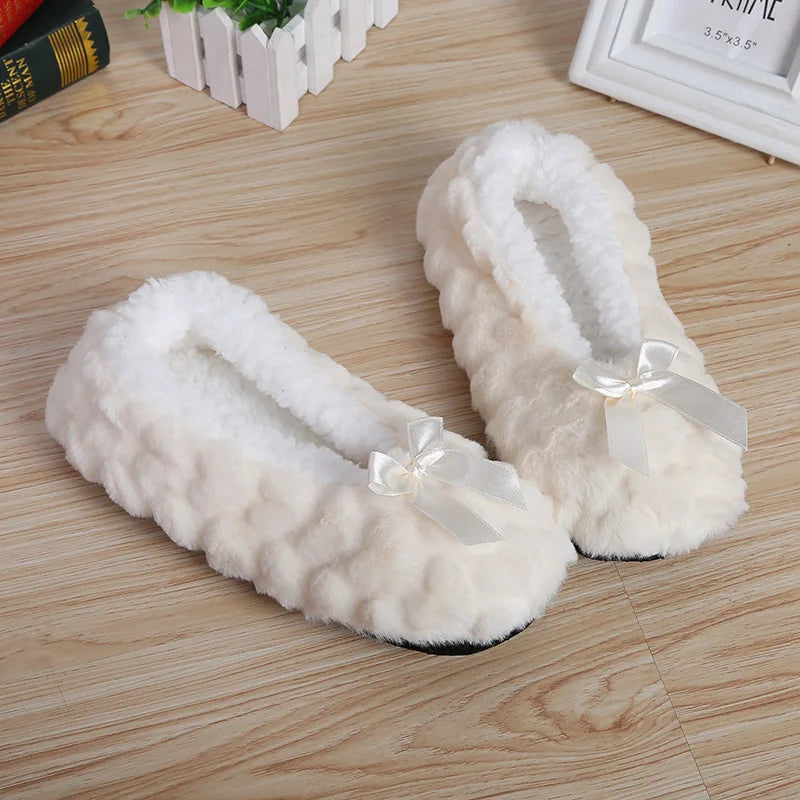 Winter Warm Slipper Womens Home Plush Soft Fluffy Cute Funny Indoor House Female Non Slip Ladies Floor Shoes Heart Love Grip beige