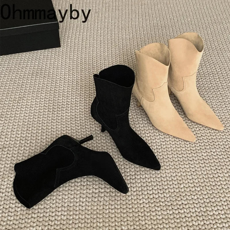 Autumn Ankle Boots For Women Fashion Slip On Short Boots Female Luxury Heel Women's Winter Footwear