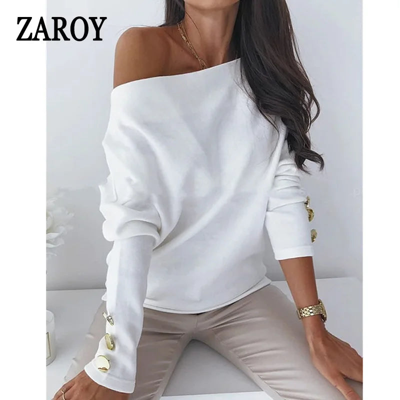 Oversized T-shirt Clearance Sale Women Tops Loose Pullover Autumn Long Sleeve Solid Black White Khaki Tees Buttons топ женский