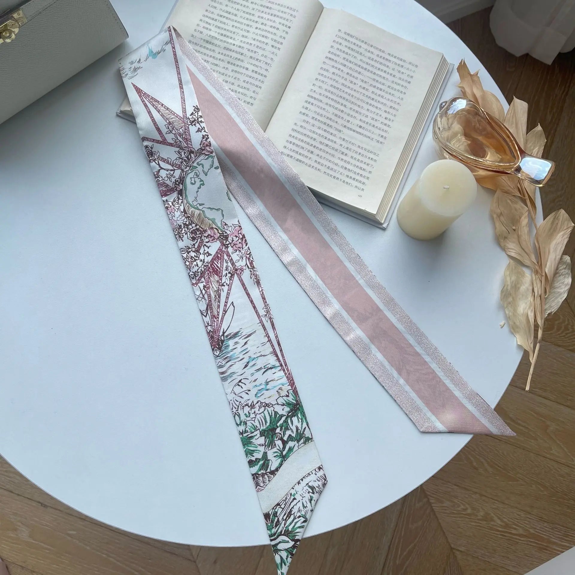 Brand CD Butterfly Around the World Women's Ribbon Scarf Twill Silk Mulberry Silk Long Small Silk Scarf Neckerchief Bags Tie wuxian pink