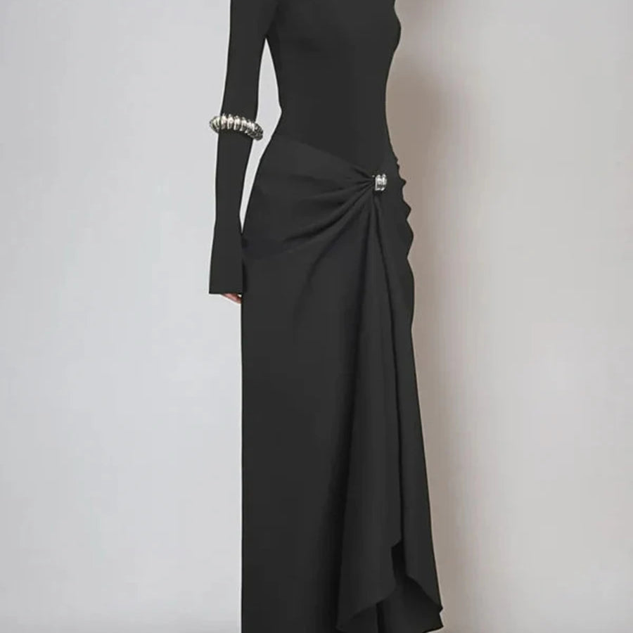 TWOTWINSTYLE Slimming Two Piece Sets for Women High Neck Long Sleeves Minimalism Top High Waist Patchwork Folds Skirt Female New