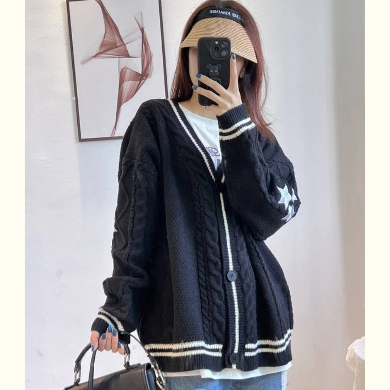 Women's Comfortable Autumn and Winter Knitted Embroidered Cardigan Temperament Age Reduction Loose Casual Sweater Coat