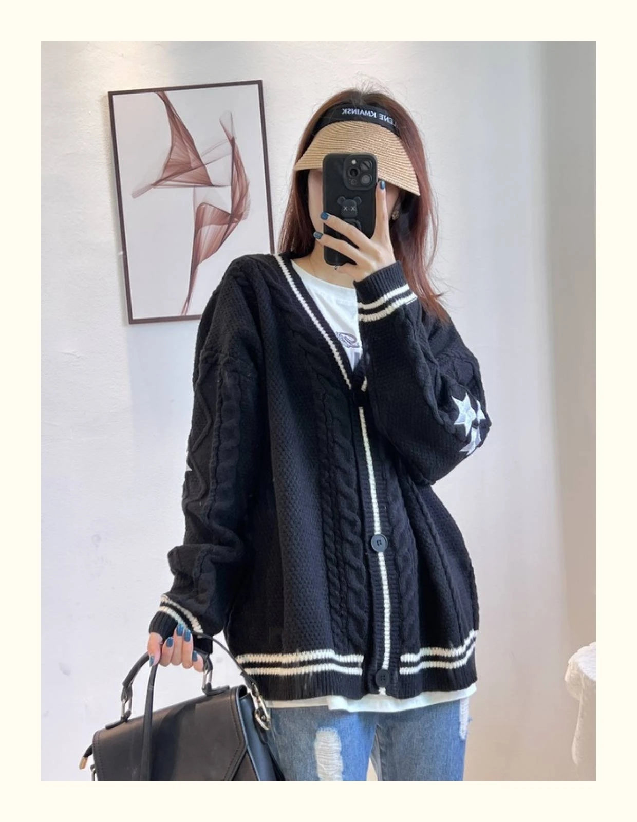 Women's Comfortable Autumn and Winter Knitted Embroidered Cardigan Temperament Age Reduction Loose Casual Sweater Coat