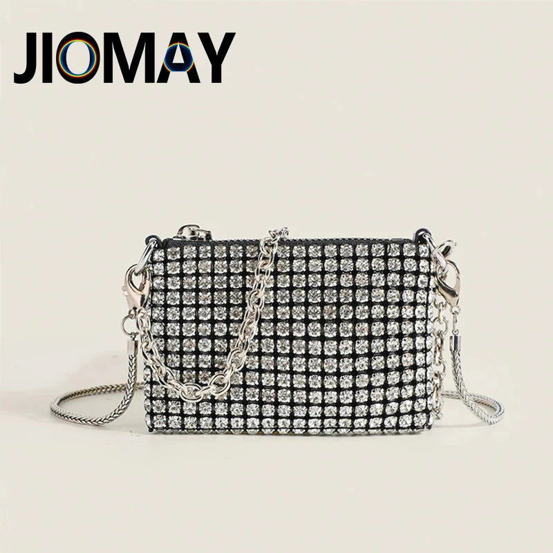 JIOMAY Small Designer Handbags for Women 2024 Rhinestones Purses for Lipstick Coin Card Party Chain Mini Evening Shoulder Bags - Basso & Brooke
