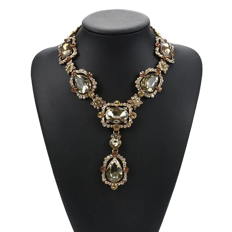 Statement Rhinestones Jewelry Large Gemstone Gem Stone Crystal Victorian Jewellery Green Emerald Bib Necklace for Women