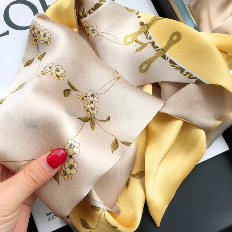 100% Natural Silk Scarf Women Printed Real Silk Long Ribbon Decoration Neckerchief Ladies Bandana Hair Scarf  Femme Headscarf