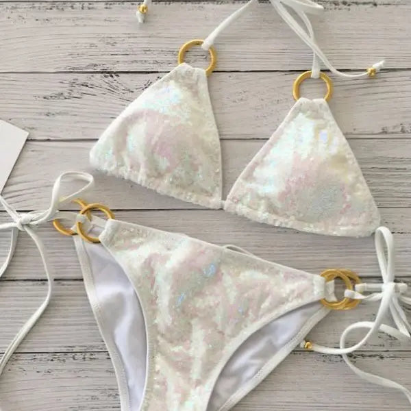 2022 New Sexy Bikinis Sequins Golden Color Women Bandage Bikini Set Push-up Padded Bra Swimsuit Suit Swimwear 2570 2570 NO 7