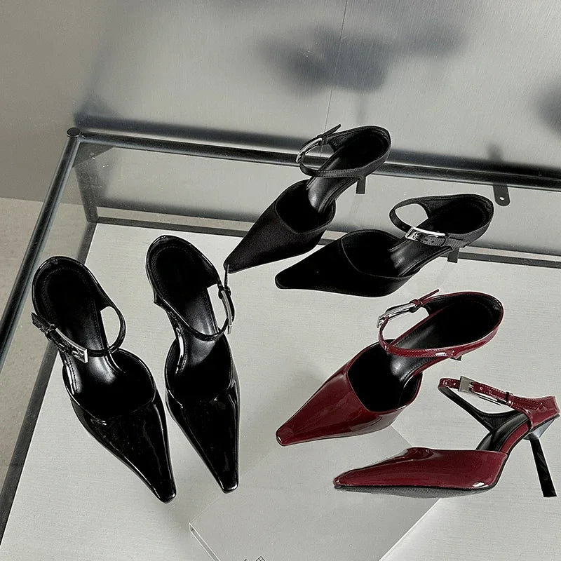 Eilyken Design High Heels Woman Pumps Buckle Strap Mules Slippers Sexy Pointed Toe Wedding Banquet Female Shoes