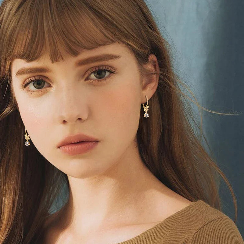 IOGOU 5mm Moissanite Drop Clip Earrings 925 Sterling Silver Four-leaf Clover Earrings for Women Trend Wedding Party Jewelry